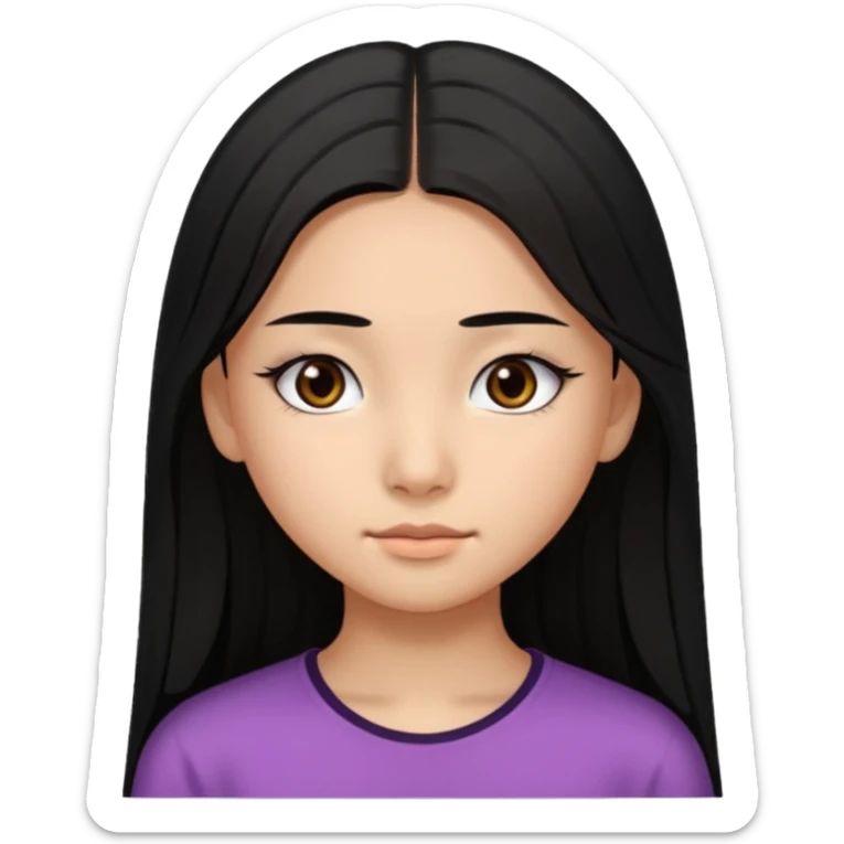 a tan chinese-american 15 year old girl with middle part long straight black hair down to her chest dark brown eyes. .eyelashes  sticker