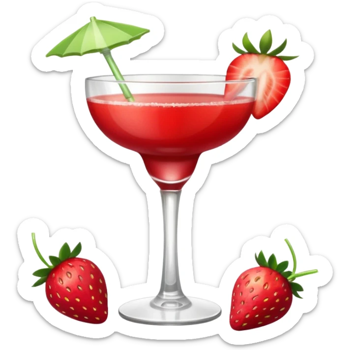 A Vibrant Red Cocktail In Margarita Glass Garnished With Fresh Strawberries Against sticker