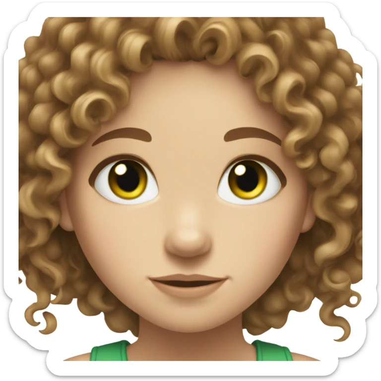 curly brown hair, girl, green eyes, white skin sticker