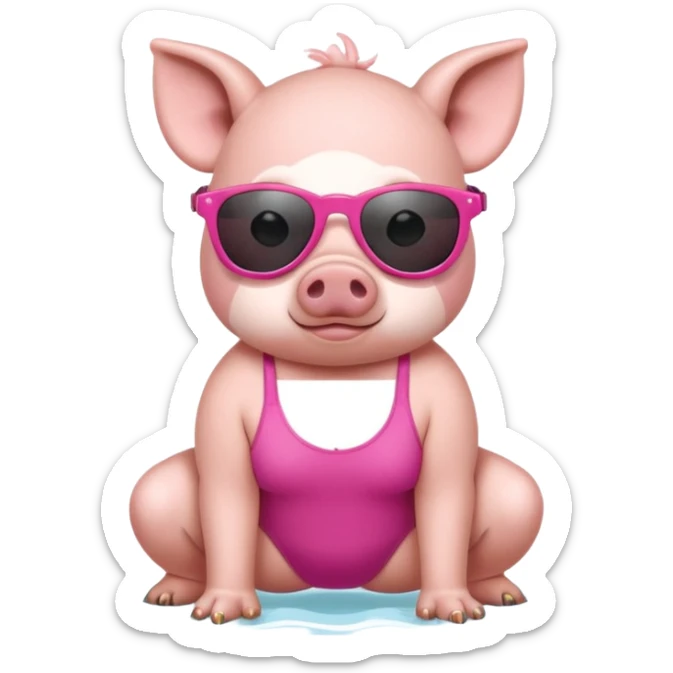 cute pig wearing cool sunglasses and bathing suit on all fours sticker