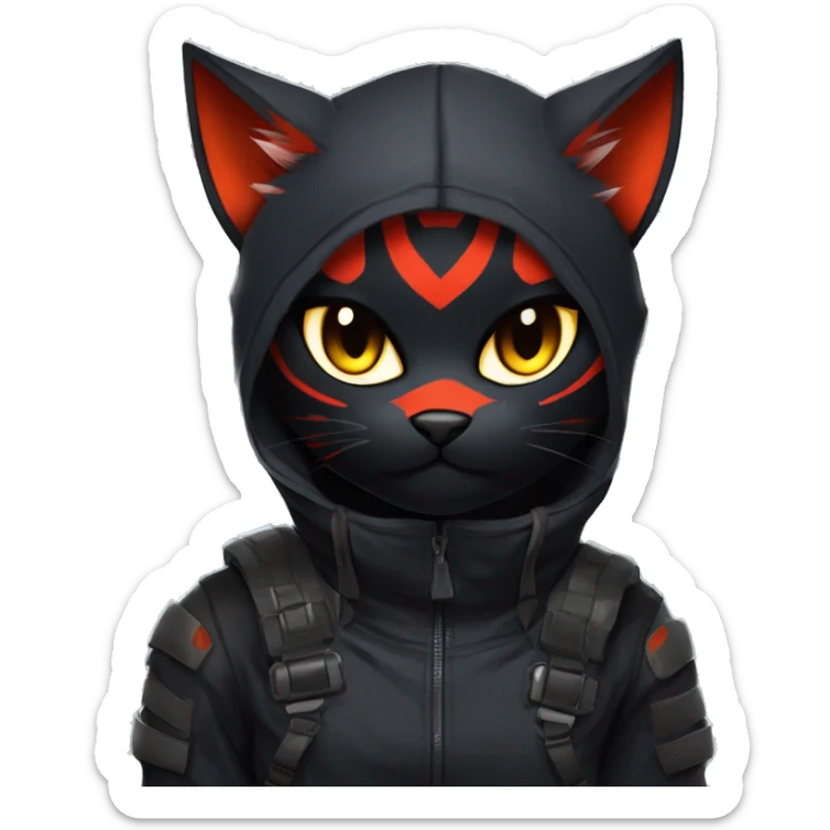 Edgy Shy Anthro Ninja boyish cool pretty dark black Litten-Pokémon-cat-fursona-animal techwear sticker