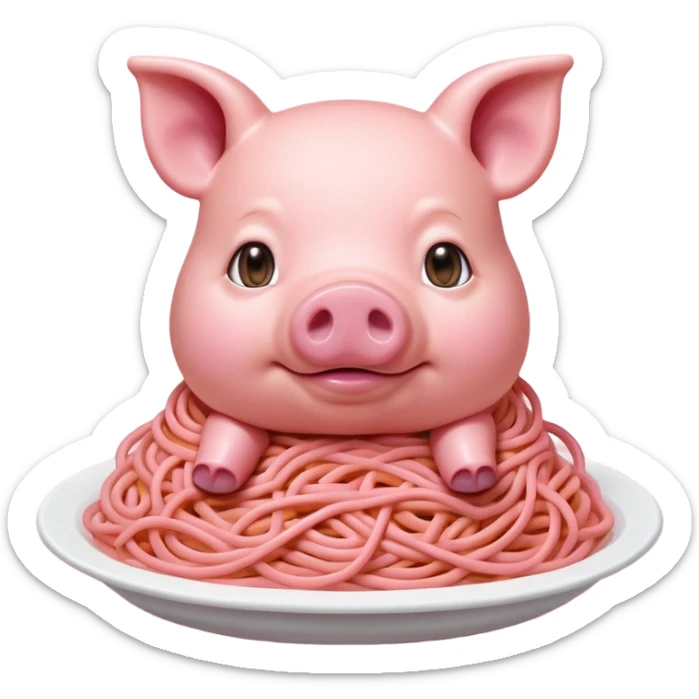   renaissance portrait of monalisa as a pig with pink spaghetti and spam slop background  sticker