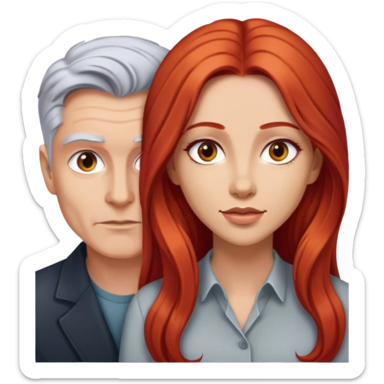 Long red hair woman and young gray hair man couple sticker