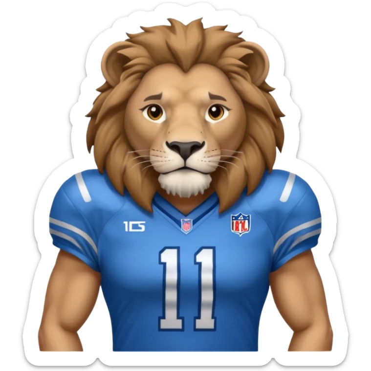 full blue color lion, wearing blue american football jersey sticker