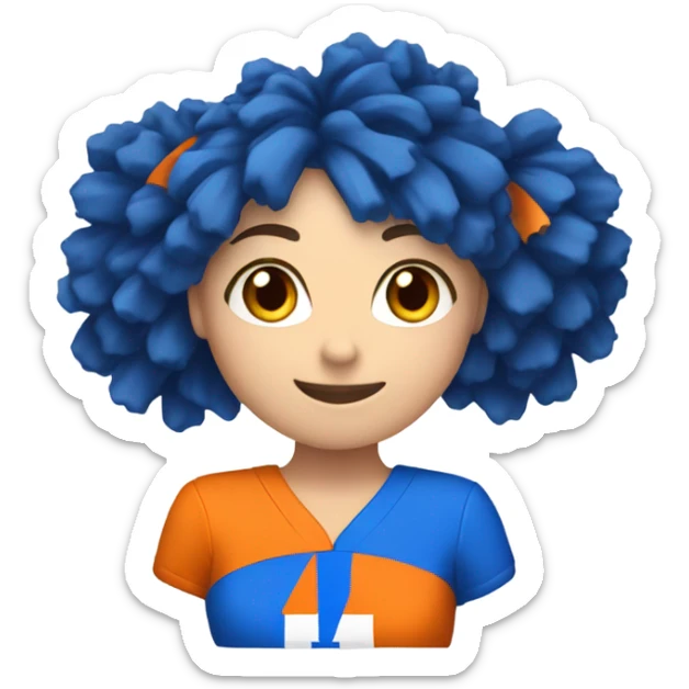 Caucasian Cheerleader with orange and blue Pom poms  in her hands and a “K1” on Uniform sticker