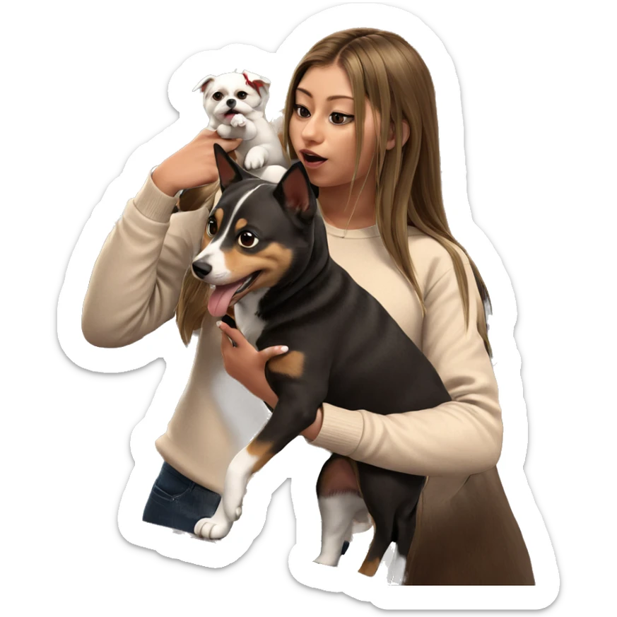 girl holding dog by door sticker