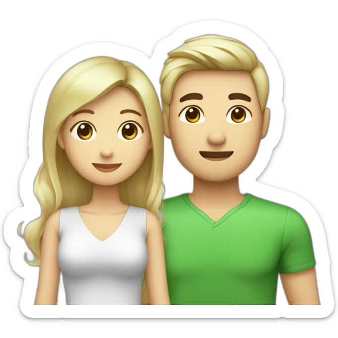 Un couple mignon composé d’un homme aux cheveux noir asiatique et d’une femme au cheuveux blond et au yeux vert sticker