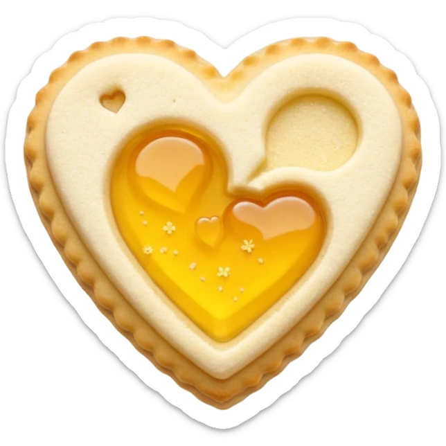 Realistic shortbread cookie in the shape of a heart with yellow pastel jelly middle filling and sprinkled powder sugar on top. sticker