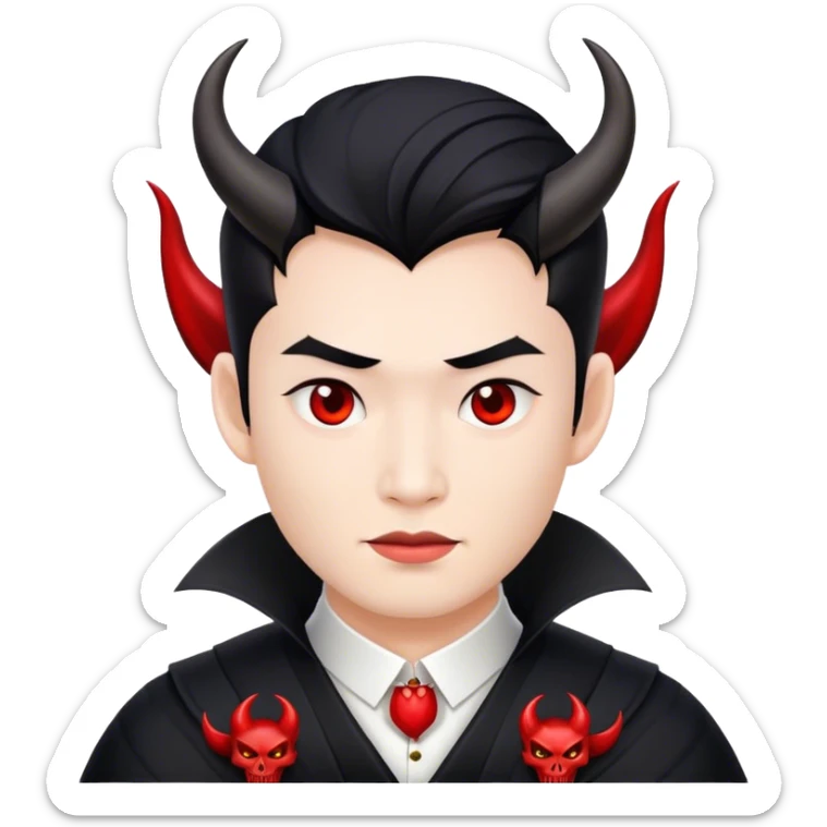 an asian male bride with the face of devil in black wedding dress sticker