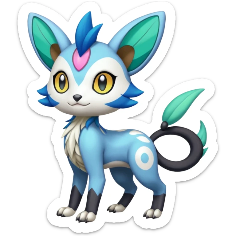 Colorful Exotic Randomly-colored Cartoon Anime Meloetta-WereGarurumon-Trico-Pokémon-Fakémon-fusion-hybrid-creature sticker
