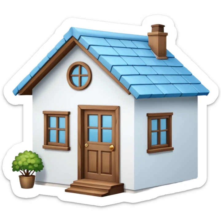 the front view of a mini house with a sky blue roof and white walls sticker