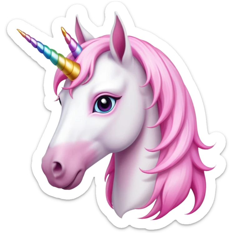 head of an anthropomorphised female unicorn horse, looking straight ahead, standard pose sticker