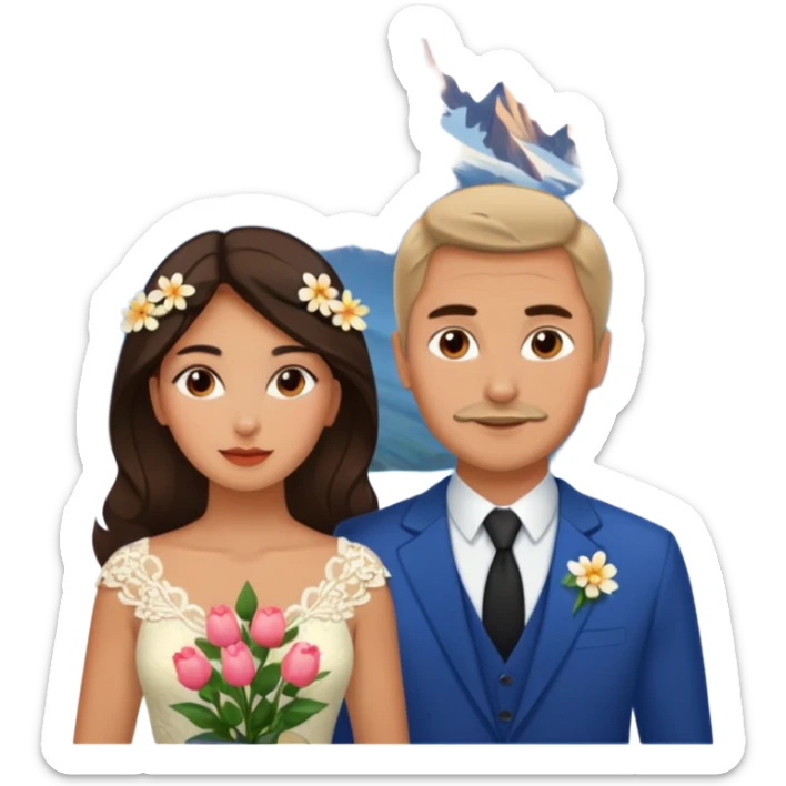 Couple traveling in Montenegro russian man and elegant  Latina girl delicate flowers and mountains in the background  sticker