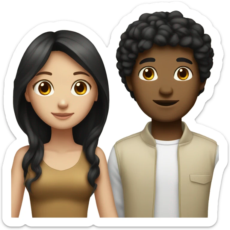 tan, long hair girl and white boy, black hair couple sticker