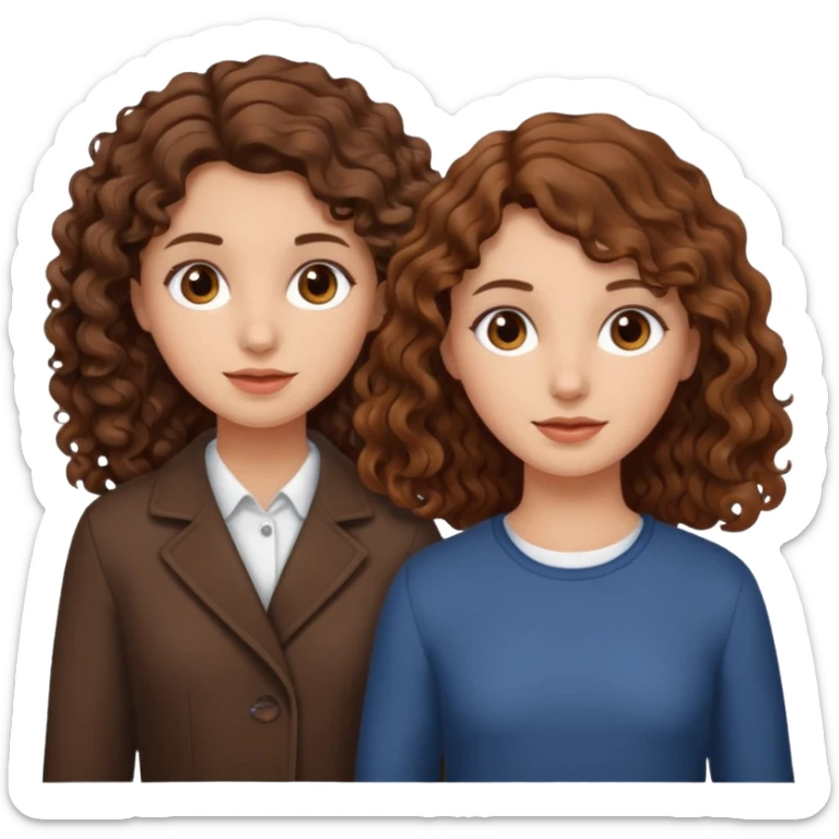 Two emoji style girls one with brown curly hair and one with brown wavy hair  sticker