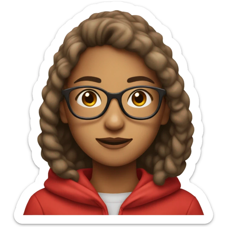 magui, girl in a red long-neck hoodie, wearing glasses sticker