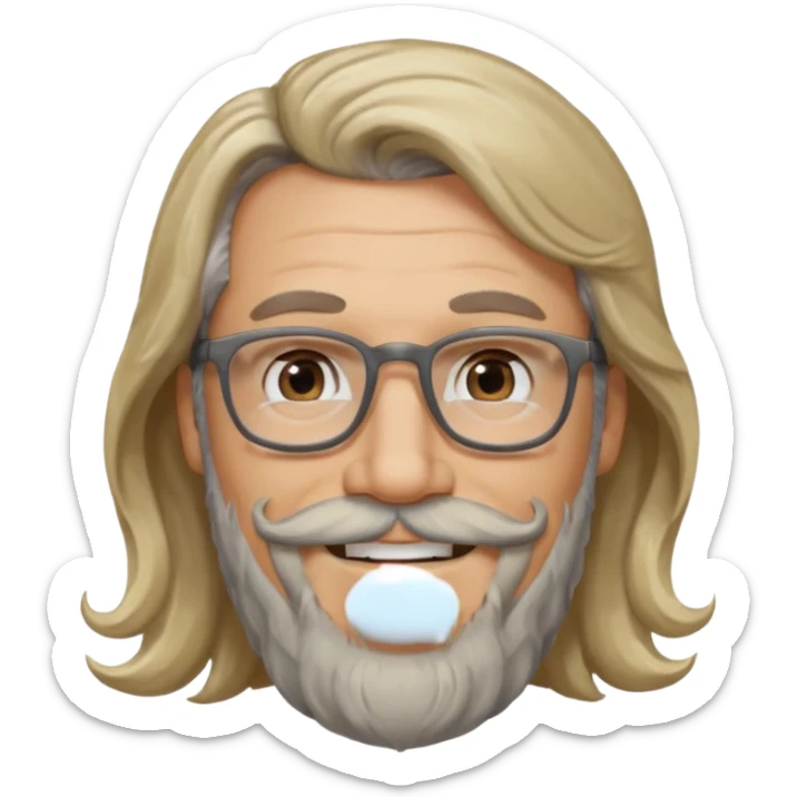 MID AGE MAN WITH LONG BLOND, GREY & bROWN WAVY HAIR; AND BROWN & GREY MOUSTACH AND BEARD, SMILE sticker