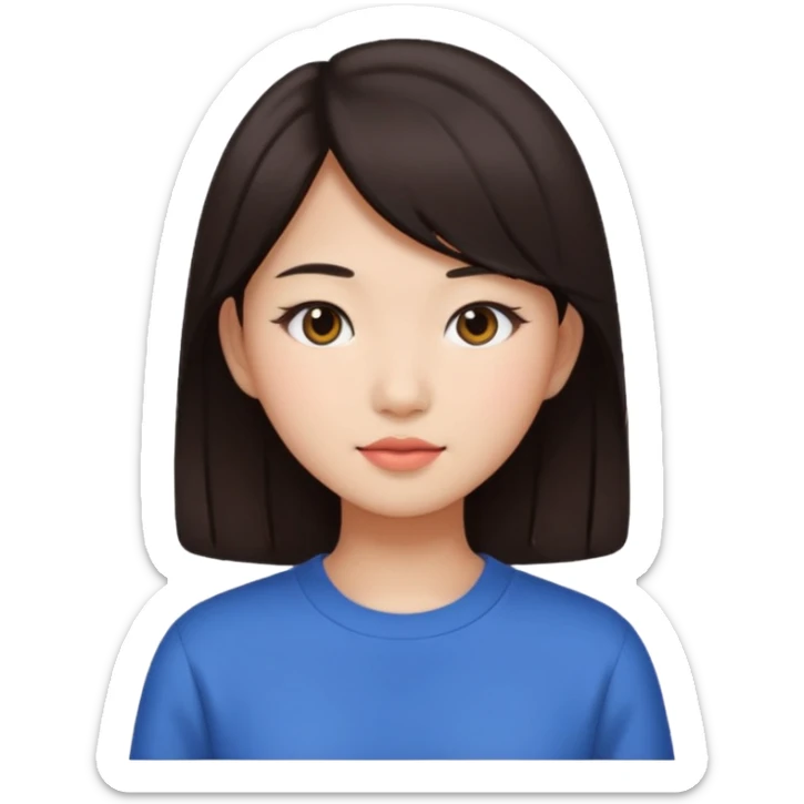 clean girl aesthetic emoji, asian beautiful dark brown hair sticker