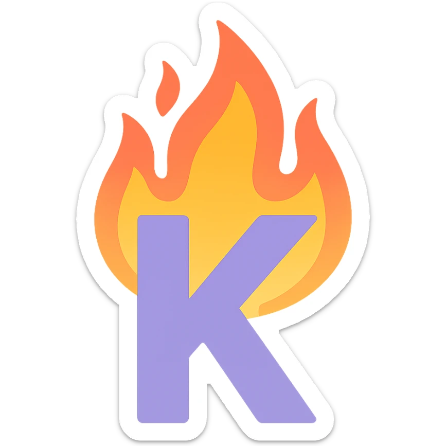 full color letter 'K' with intense animated-looking flames conveying a sense of exasperation sticker