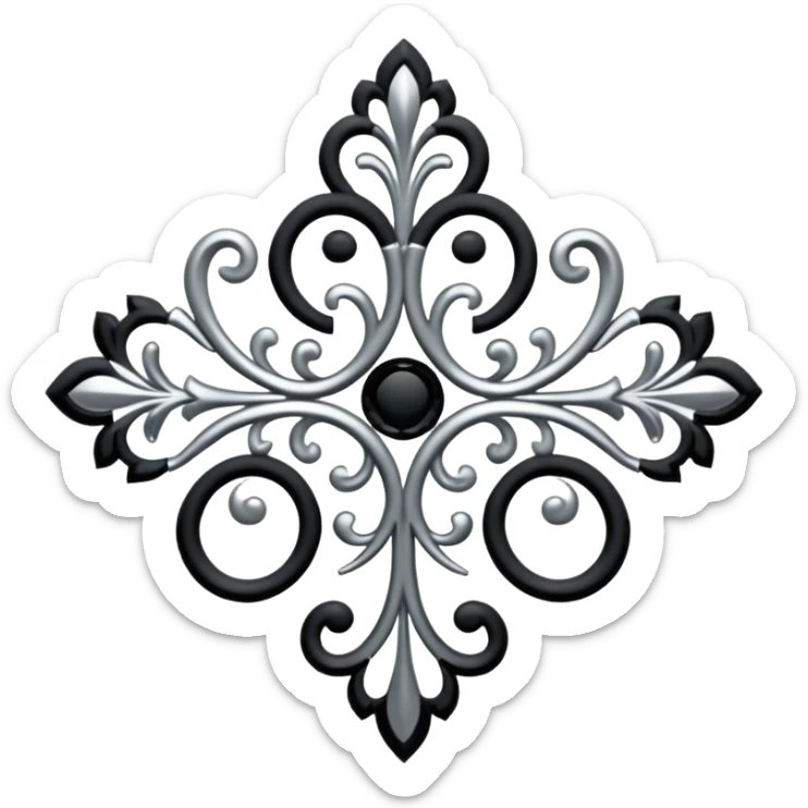 Black and silver filigree design, 3D, extremely detailed design sticker