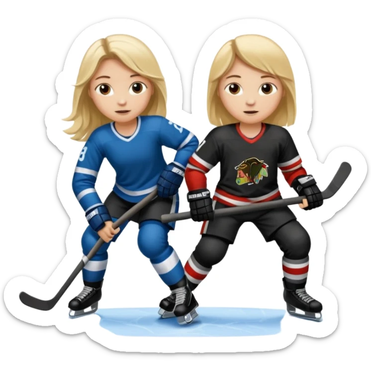 Blonde girl with long hair and brown hair boy Who icehocky sticker