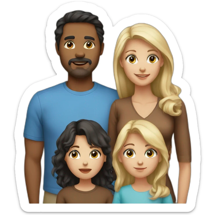 Family. I (blind girl blue eyes), dad (with black hair), mom (long blond hair) and brother with brown hair hud each other sticker