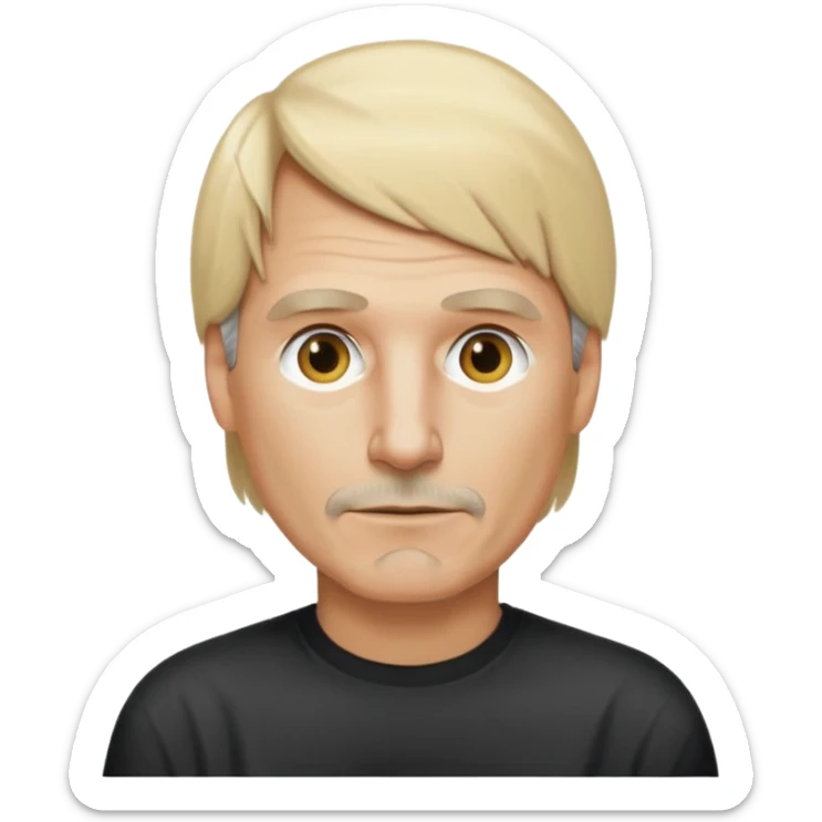 Steve Jobs with blonde hair and a nifty shirt, emoji style sticker