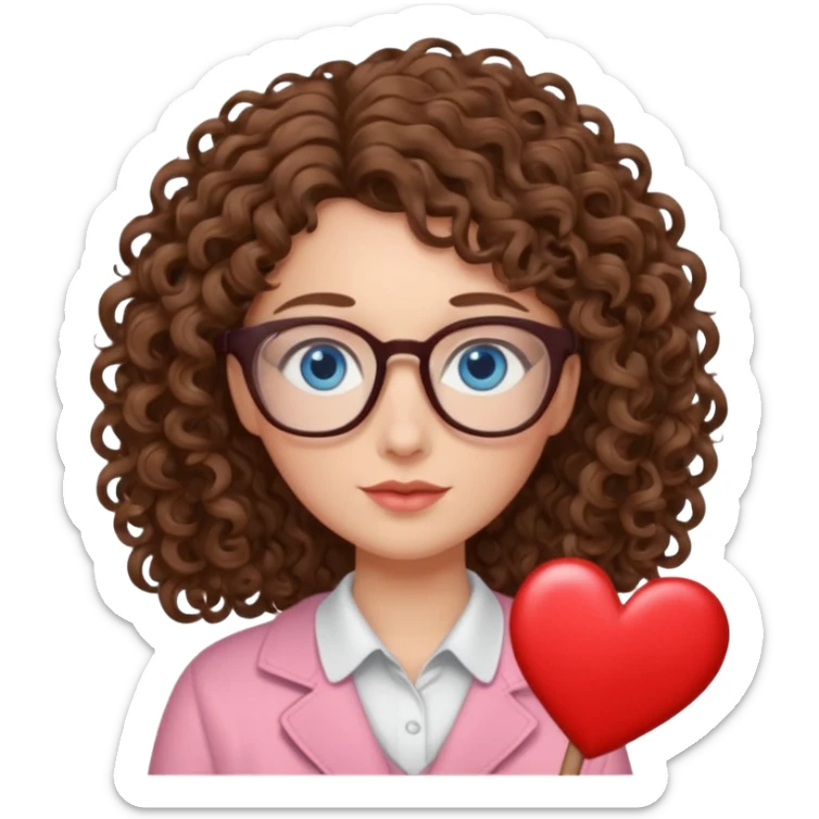 teacher blue eyes glasses curly brown hair long kind valentine hdeart sticker
