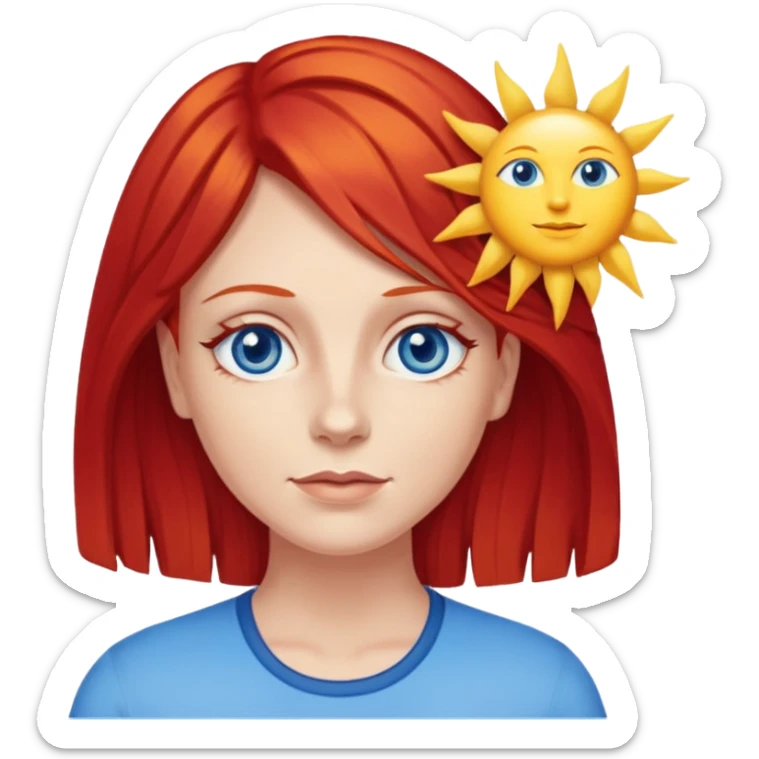 wendy thomas  the clown from gta rp nopixel she has a blue sun on her right eye with three yellow lines below her right eye and bove her left eye. she has bright red hair and light blue eyes sticker