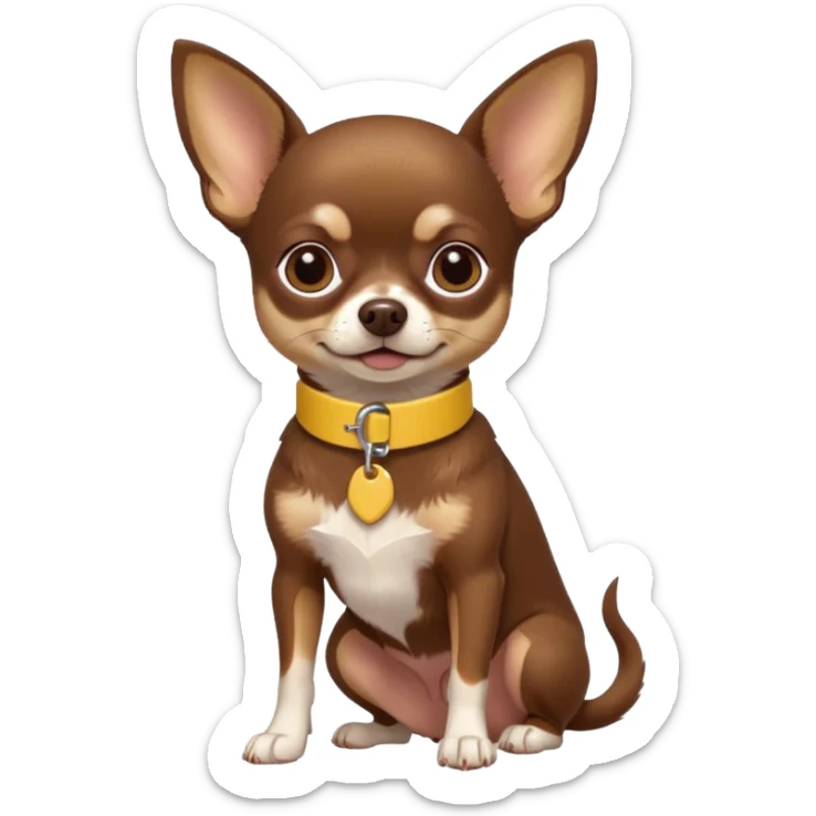 Chihuahua color chocolate con las patitas y pecho color café claro, un pequeño collar amarillo  sticker