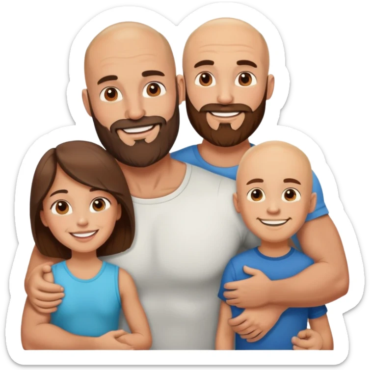 Happy Muscular Bald beard man and his hot wife with long brown hair and 3 sons sticker