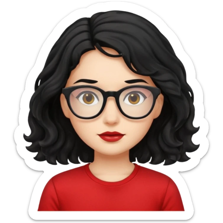 niña con pelo ondulado color negro con una polera roja y lentes negros  sticker