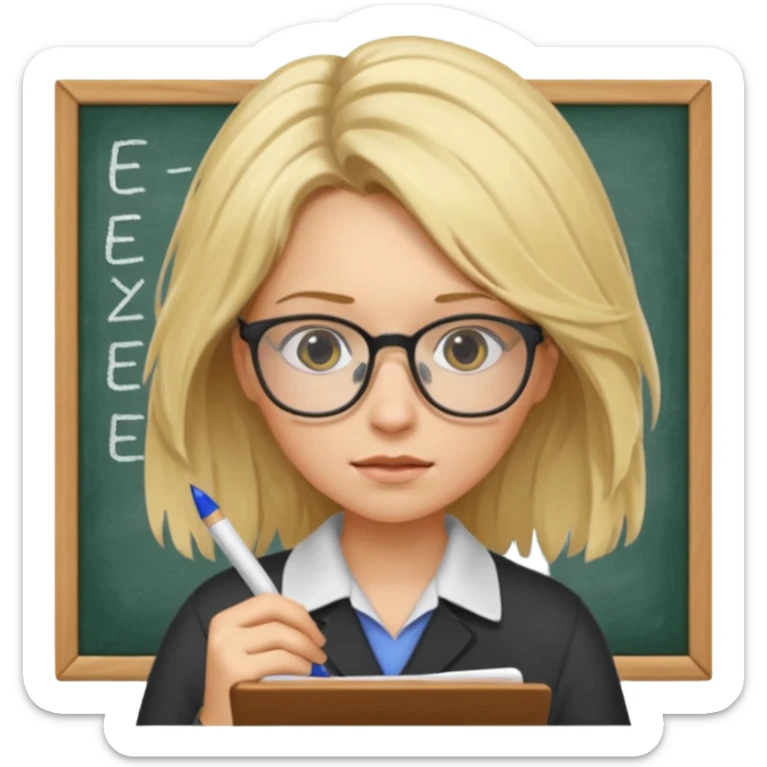 young blonde disheveled hair woman is writing an exam sticker