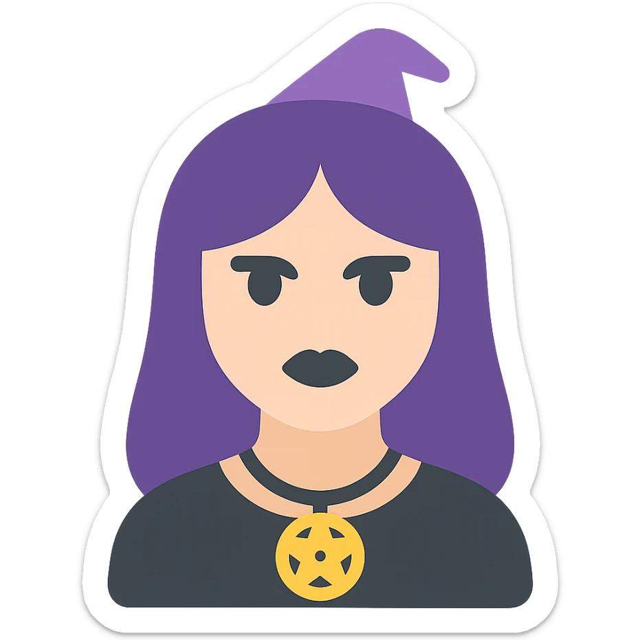 colored icon of a gothic woman with purple hair, witchy touch sticker
