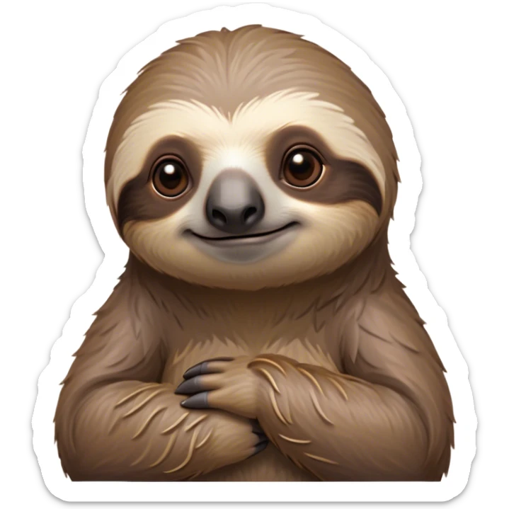 Cinematic Noble Sloth Portrait Emoji, Poised and serene, with a leisurely, gentle build and calm, wise eyes adorned with soft, textured fur, Simplified yet sharp and sophisticated features, highly detailed, glowing with a soft, tranquil glow, high shine, intelligent and unhurried, stylized with an air of relaxed authority, focused and composed, soft glowing outline, capturing the essence of a watchful and confident guardian that appears ready to slowly emerge from the screen with effortless grace! sticker