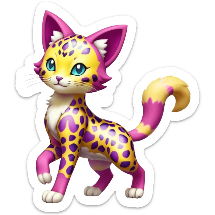 Colorful Liepard-Skitty-Delcatty-Pokémon-Fakémon-hybrid-creature (full body) sticker