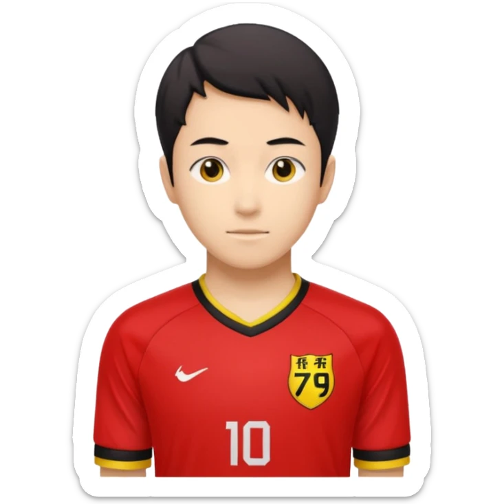 Isagi yoichi con una camisa de mangas negras y adelanté color rojo con bordes de color amarillo que sea una camisa de fútbol sticker