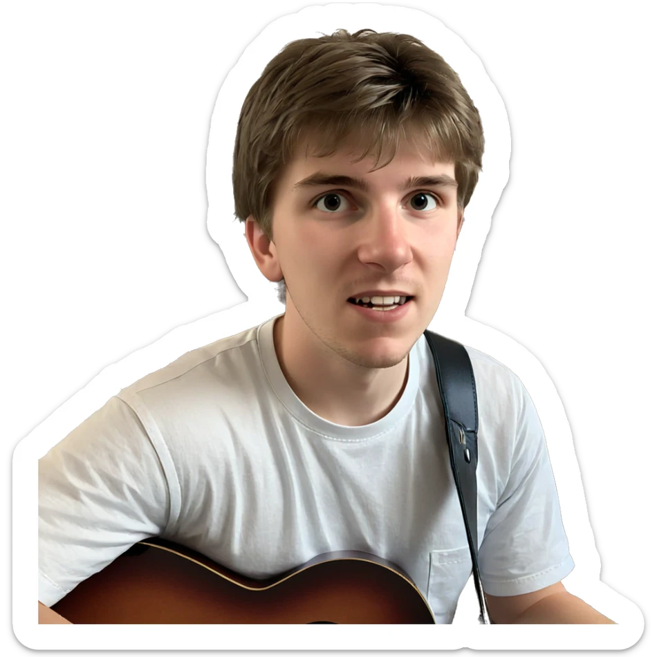 boy with guitar by window sticker