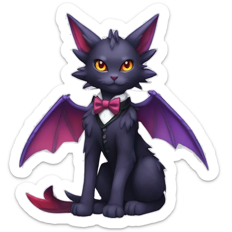  Cool cute edgy cartoon black purple red ethereal fantasy beautiful elegant nargacuga-Noivern-cat-Fakemon collar harness bow tie and bracers full body sticker