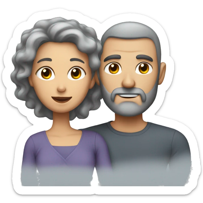 Muscular male with thinning hair and beard holding his wife with gray curly hair sticker