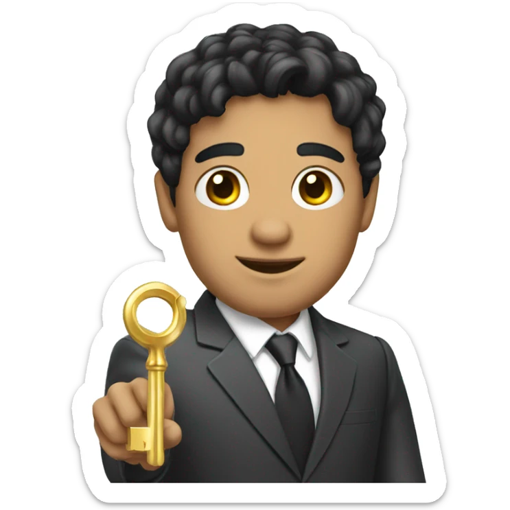 mixed-race businessman with black hair holding a gold key sticker