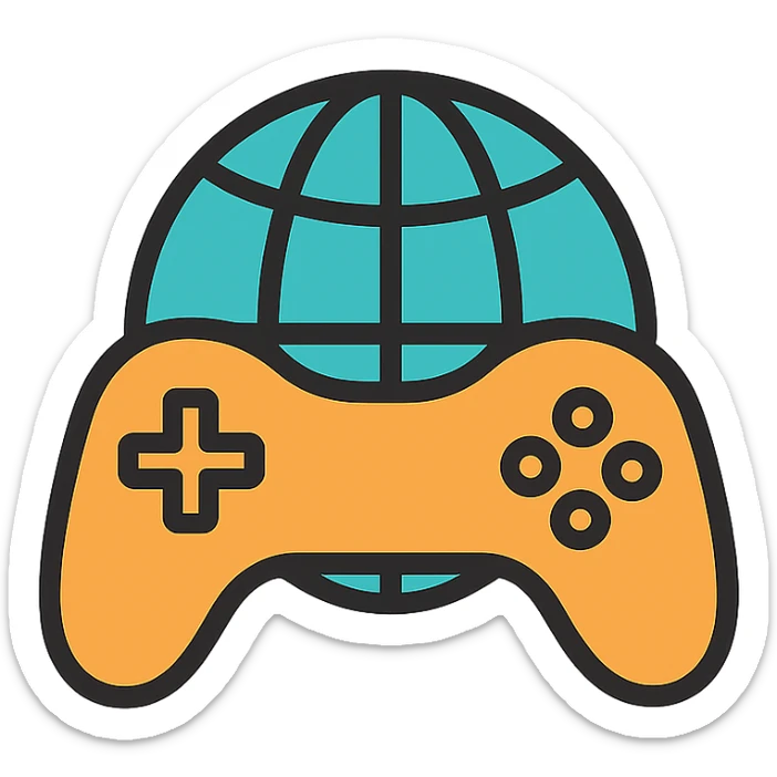 icon style of a globe with meridians with the overall silhouette of a gaming controller sticker