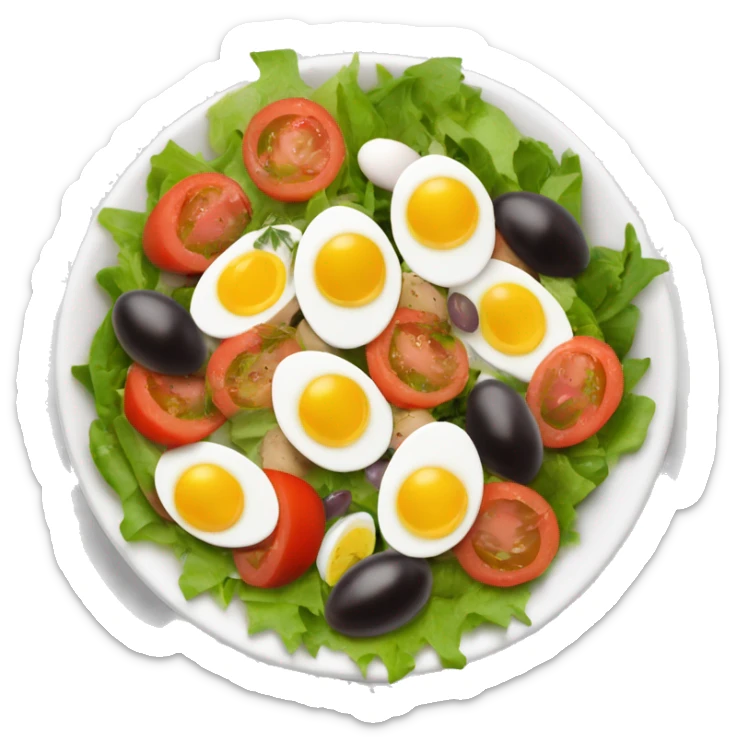 Salade niçoise emoji (a salad that originated in the French city of Nice. Made of tomatoes, hard-boiled eggs, olives, anchovies, olive oil, vinaigrette) sticker