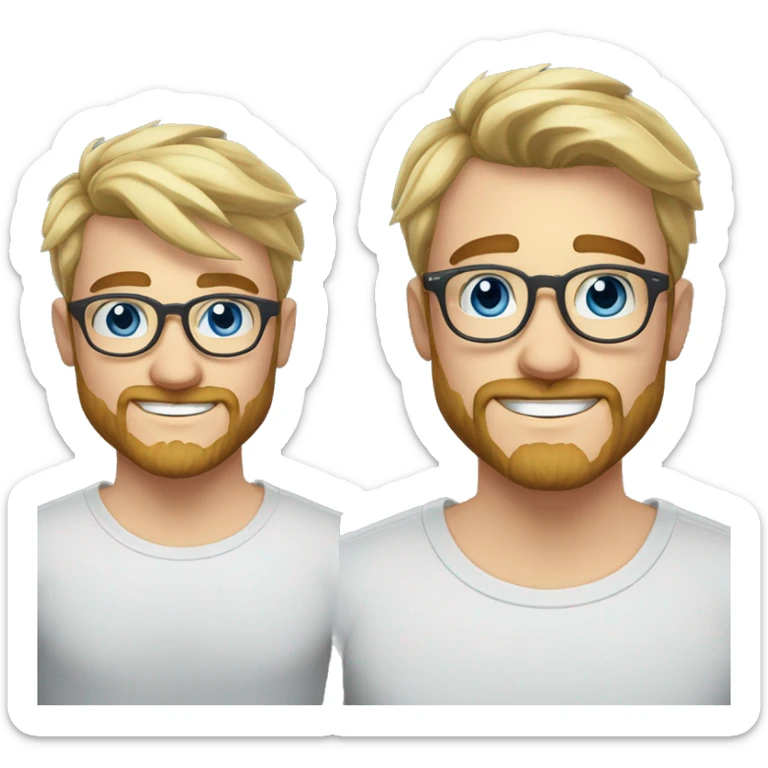 Handsome young man 22 years old sexy blue eyes short blond hair nice round glasses cool beard Light moustache funny big smile dimple on the side sticker