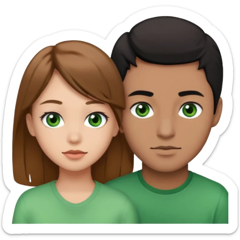 A boyfriend with light brown hair and green eyes next to his girlfriend with black eyes and black hair sticker