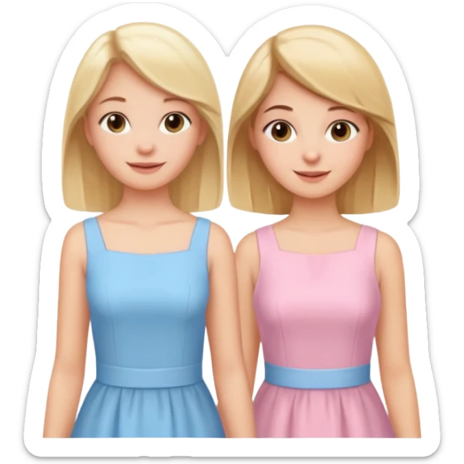happy princesses blonde girl in light blue dress and brunette girl in light pink dress sticker