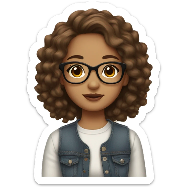 Girl with Brown wavy hair, Brown eyes, cute glasses, cute earrings, cute eye lashes, light skin sticker