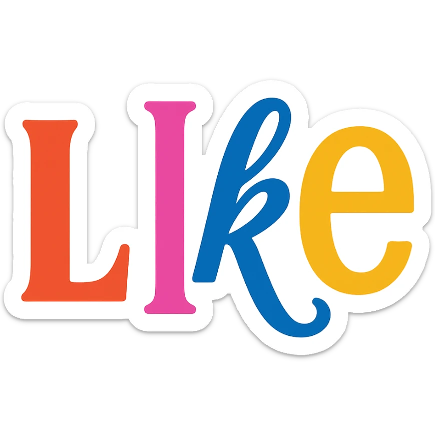 colorful modern text image with the word 'like' in the center, varied colorful fonts, no emoji or face sticker