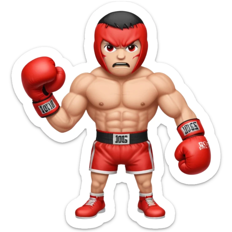 Gota de sangre con cara de enfado y unos guantes de boxeo, que tenga brazos y piernas musculados sticker