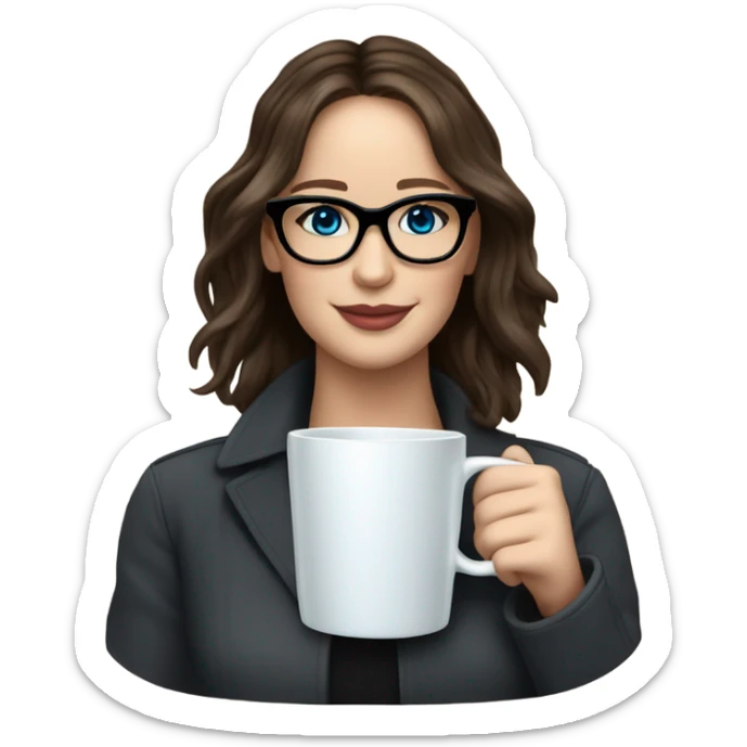 Photo of Brunette Jennifer Lawrence wearing black glasses and blue eyes drinking coffee  sticker